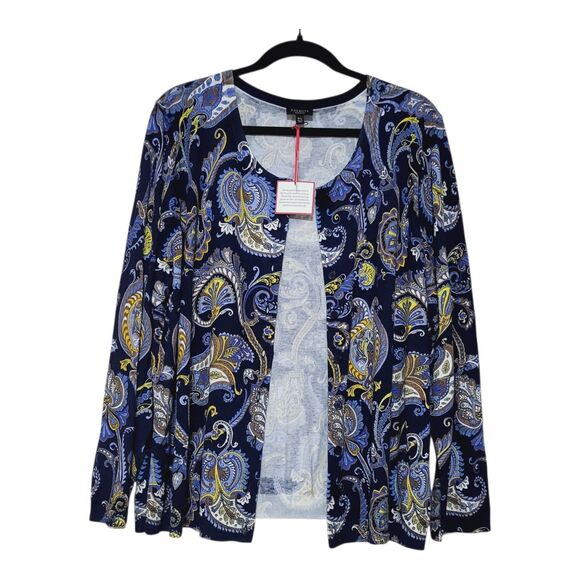 Talbots Paisley Cardigan Sweater 3X Plus Petite NEW - The Talbots Classics Blue - Picture 7 of 9